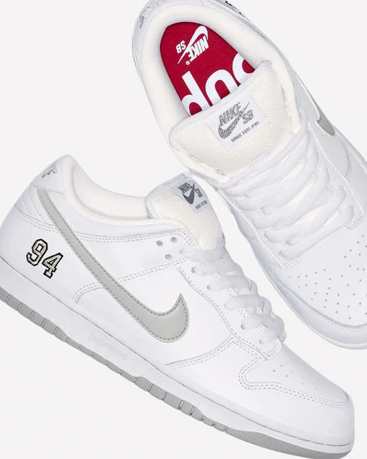 Nike SB Dunk Low Supreme 94 White Metallic Silver